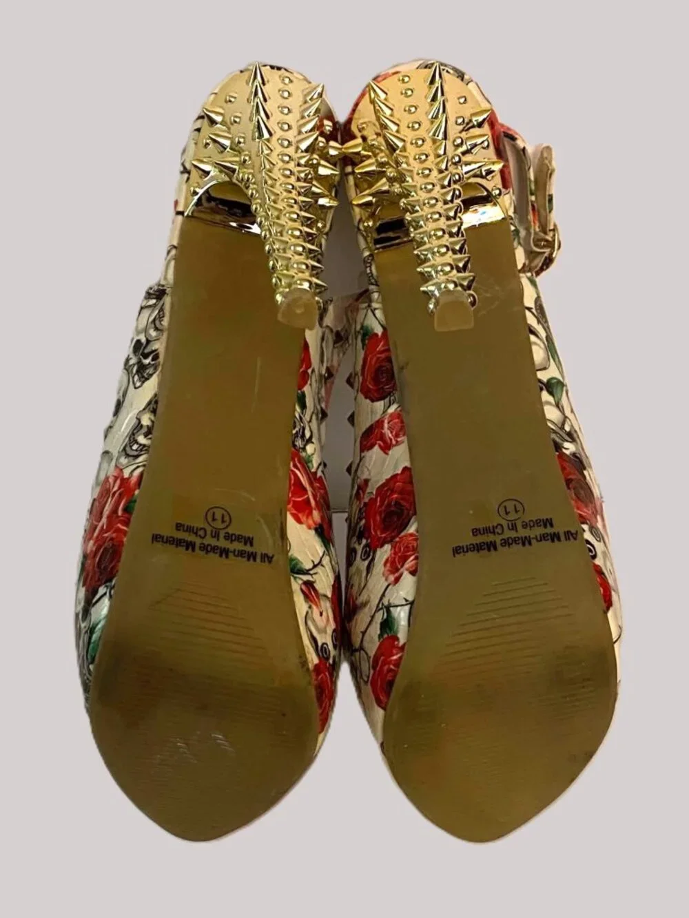 Kush Kouture Gothic Skull Rose Platform Pumps Spiked Heel Slingback Size 11